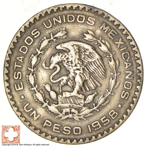 1958 un peso silver content|1 Peso 1958, United Mexican States (1941.
